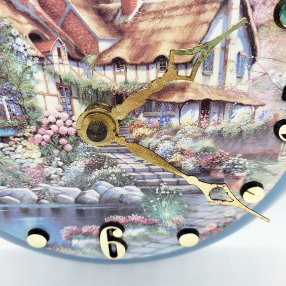 Quartz Blue Painted Cottage Scenery 8" Fry Pan Decorative Wall Clock Made in USA - Picture 4 of 10